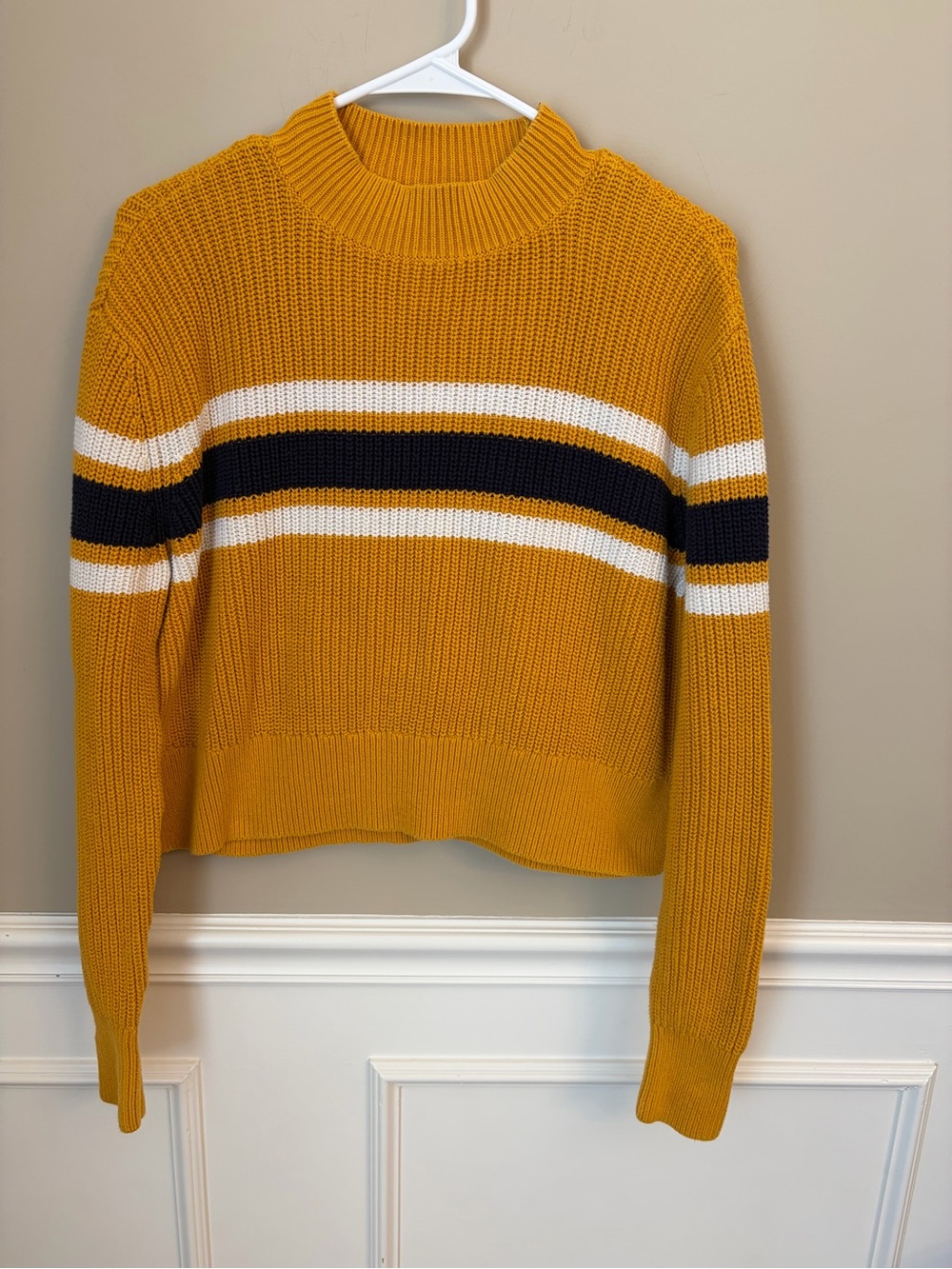 Lottie Moss Crop Mustard Varsity Striped  Sweater, Large, 70’s Retro, Academia